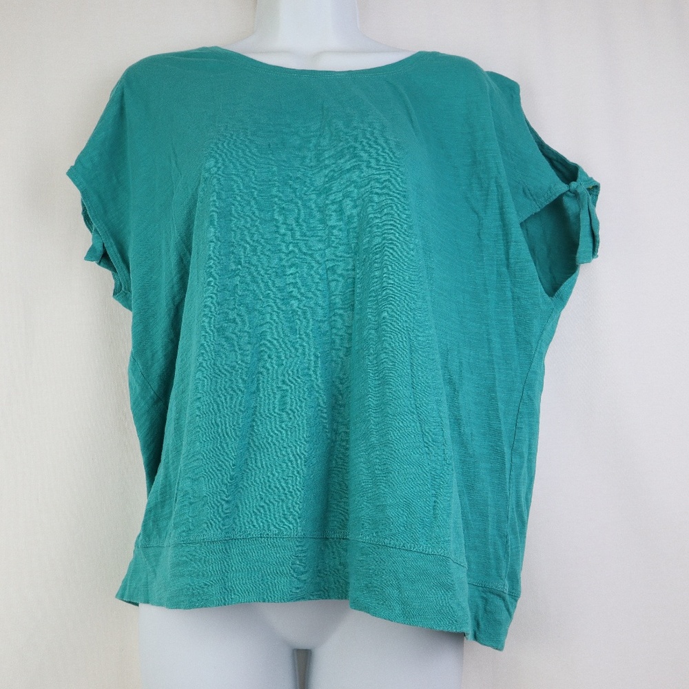 CABI Top Size Medium Teal Cold Shoulder Accent Tie